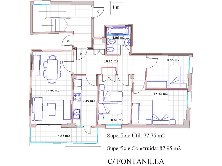 Plano del piso 1ºD sito en Avenida de la Estación nº28 de Zafra - PROHERGON