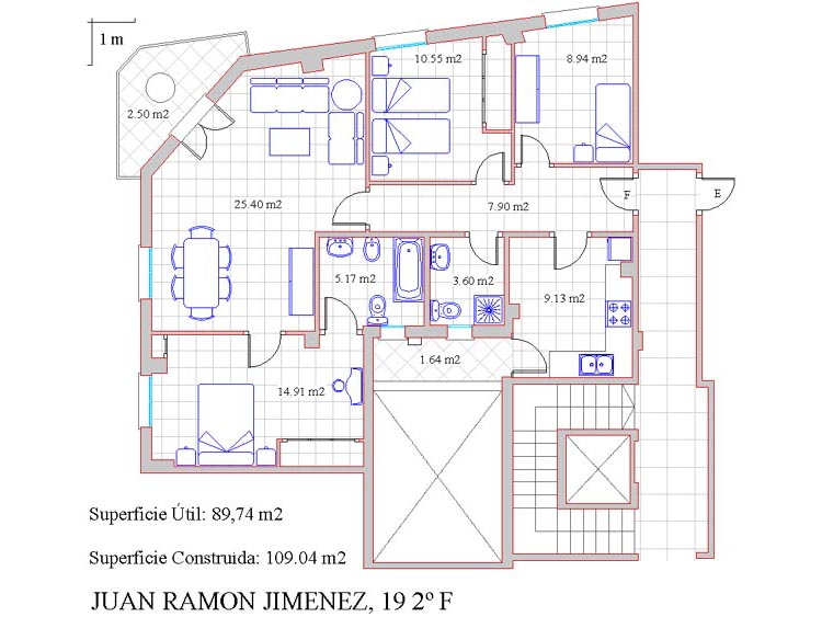 Plano del piso 2ºF sito en C/ Juan Ramón Jiménez nº19 de Zafra - PROHERGON